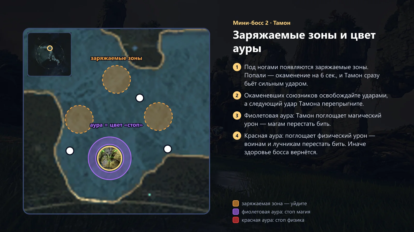 Тамон: заряжаемые зоны и цвет ауры