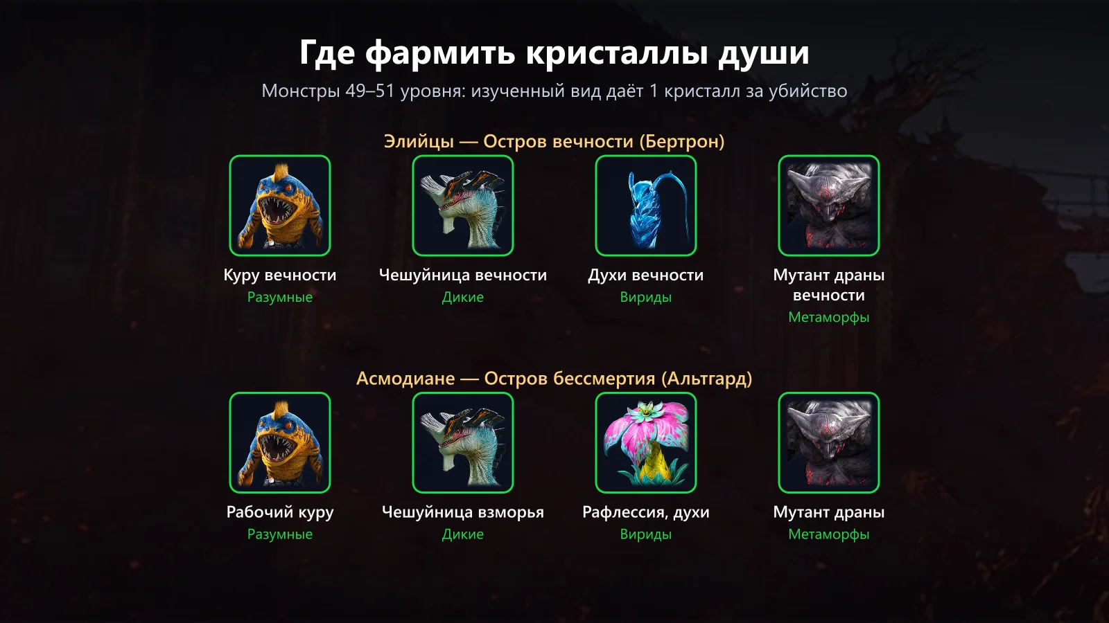 Где фармить кристаллы души: Остров вечности и Остров бессмертия