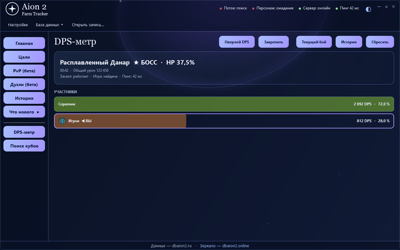 Kostenloser DPS-Meter im DBAion2 Tracker