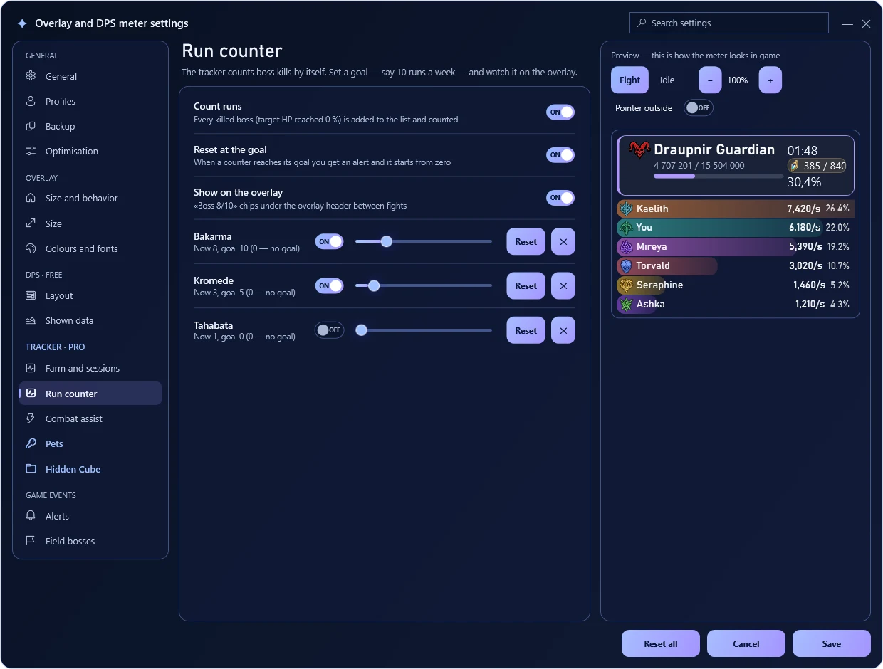 Run counter — TeamMate screen · sample data